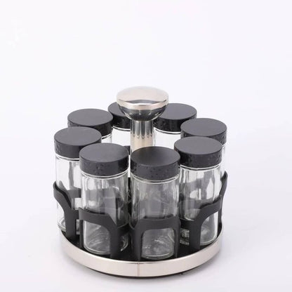 360° Rotating Spice Rack Organizer with Glass Jars