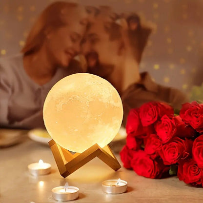 3D Moon Lamp with Wooden Stand