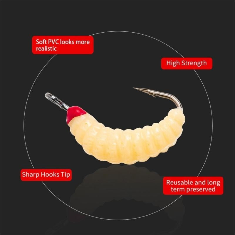 Soft Fishing Maggot Bait with Hook Set