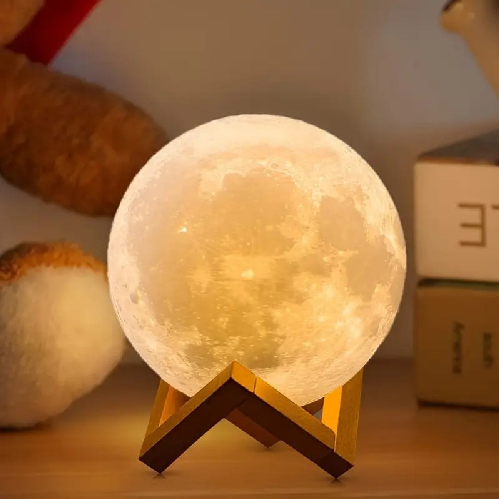 3D Moon Lamp with Wooden Stand