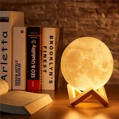 3D Moon Lamp with Wooden Stand