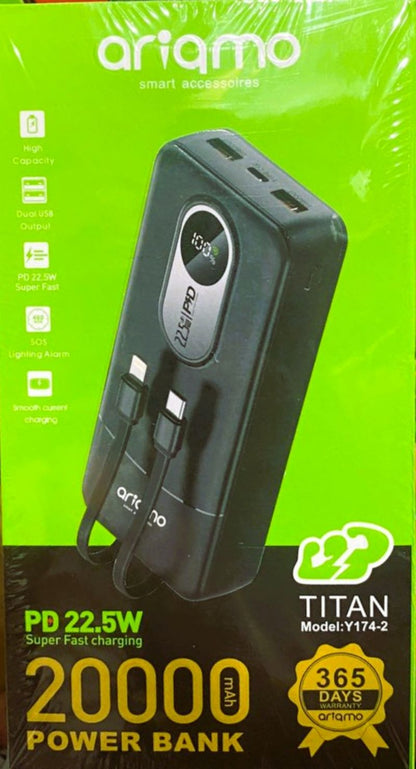 Ariamo Titan 20000mAh PD 22.5W Super Fast Charging Power Bank